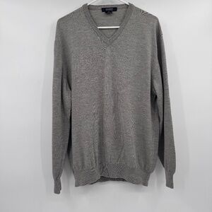 Giorgiolini Sweater Men XL Gray Merino Wool V Neck Long Sleeve Pullover Preppy
